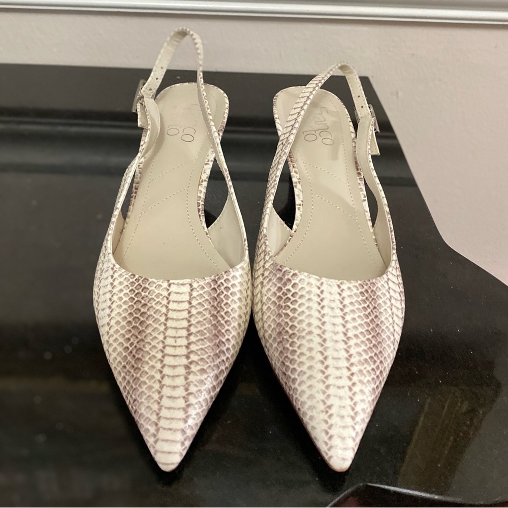 Franco Sarto Metallic Blush Snake-Embossed Slingback Heels